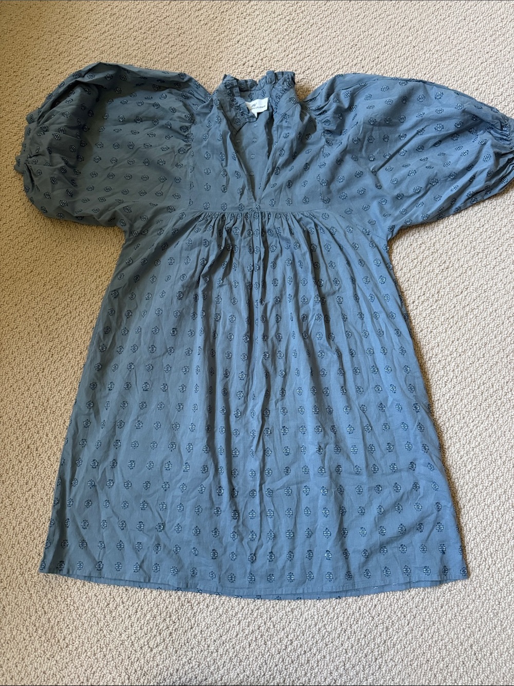 Blue Puff-Sleeve Cotton Dress